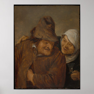 Twee boeren met een glas wijn poster