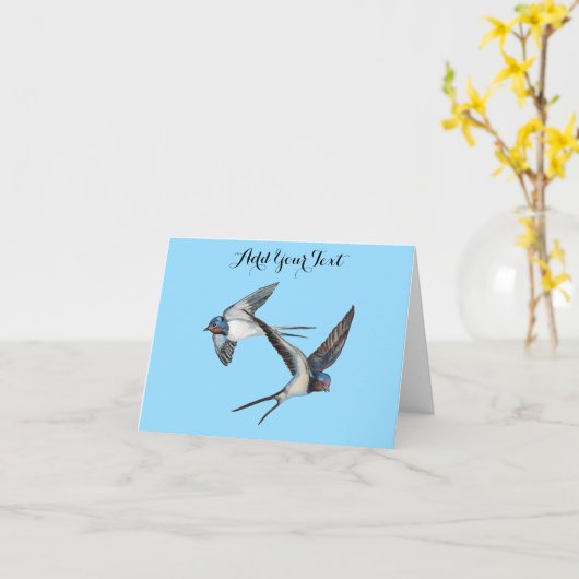 Twee boerenzwaluwen vliegen gepersonaliseerd kaart (Gele Bloem)