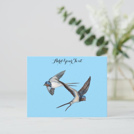 Twee boerenzwaluwen Vliegend Gepersonaliseerd Briefkaart (Staand voorkant)