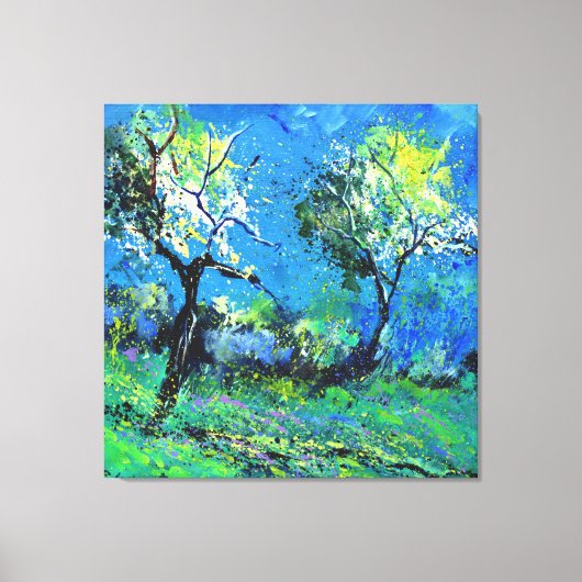 Twee bomen in het voorjaar canvas afdruk (Voorkant)