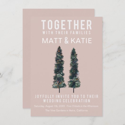 Twee Bomen minimale uitnodiging voor bruiloft (Voorkant / Achterkant)