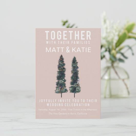 Twee Bomen minimale uitnodiging voor bruiloft (Staand voorkant)