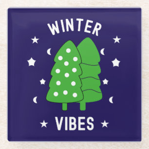 Twee bomen winterse vibes glazen onderzetter