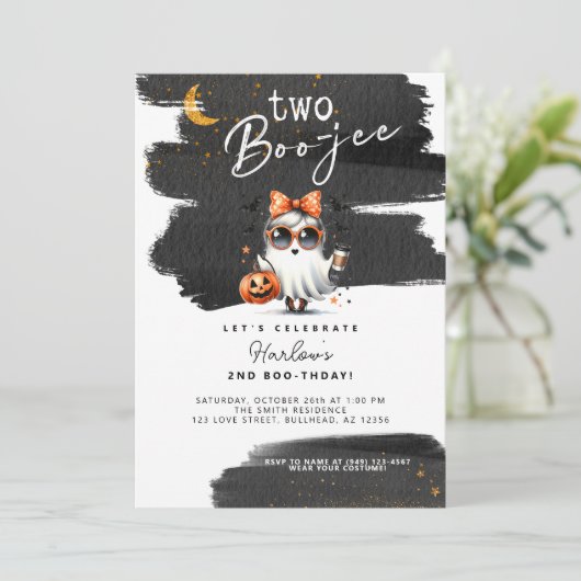 Twee Boo-jee Schattige Ghost Halloween 2e Verjaard Kaart (Staand voorkant)