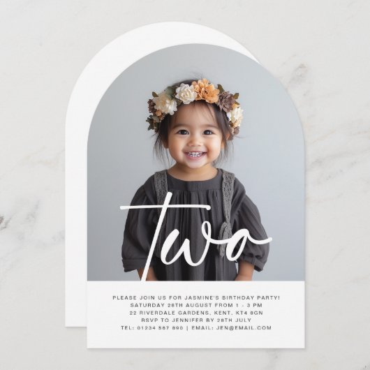 Twee Boog Foto Verjaardag Uitnodiging (Voorkant / Achterkant)