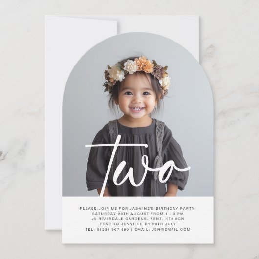 Twee Boog Foto Verjaardag Uitnodiging (Voorkant)