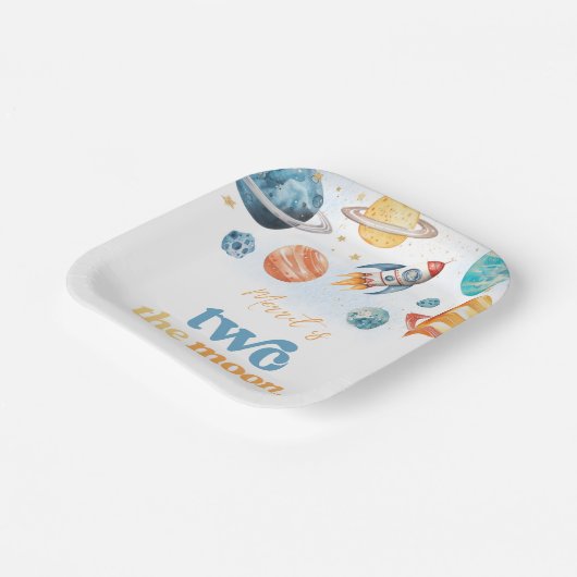 Twee Borden van de Moon Birthday Party Papieren Bordje (Gebogen)