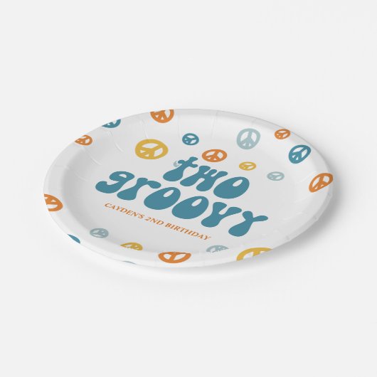 Twee Borden van Groovy Retro Boy verjaardagstaart Papieren Bordje (Gekanteld)