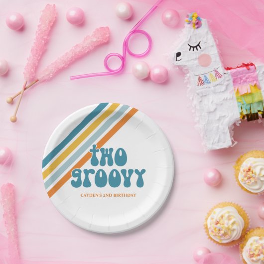 Twee Borden van Groovy Retro Boy verjaardagstaart Papieren Bordje (Feest)