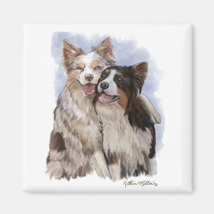 Twee Border Collie-vrienden cartoon Magneet