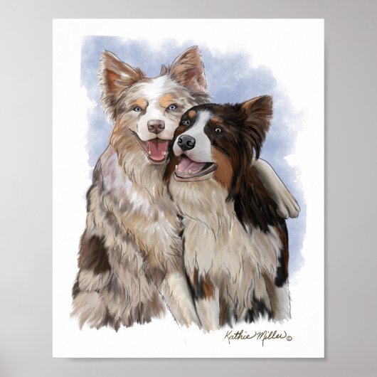 Twee Border Collie-vrienden cartoon Poster (Voorkant)