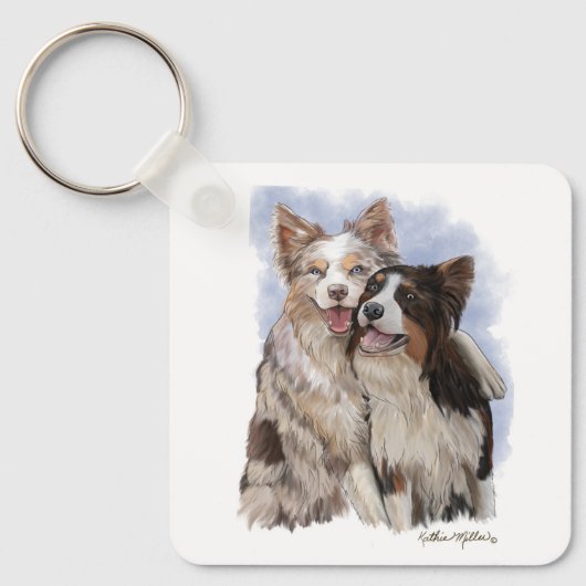 Twee Border Collie-vriendjes cartoon Sleutelhanger (Voorkant)
