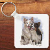 Twee Border Collie-vriendjes cartoon Sleutelhanger (Voorkant)