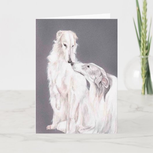 Twee Borzoi Dog Art Canine Folded Wenskaart Kaart (Voorkant)