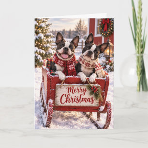 Twee Boston Terriërs Kerstkaart Kaart