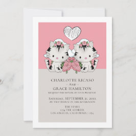 Twee Brides Cat Thmed Gay Wedding Aankondiging