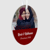 Twee Brides Mrs. & Mrs. Red Damask Foto Ornament (voorkant)