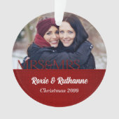 Twee Brides Mrs. & Mrs. Red Damask Foto Ornament (voorkant)