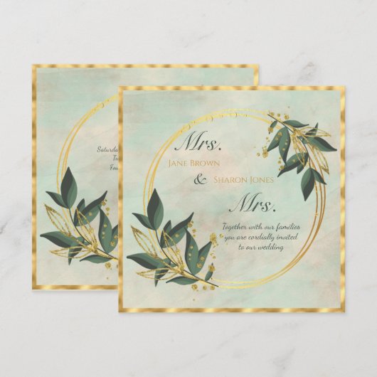 Twee Brides van de lesbische Waterverf Greenery We Kaart (Voorkant / Achterkant)