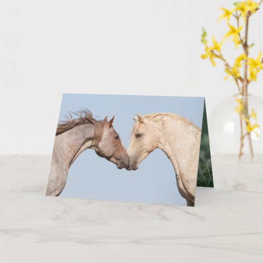 Twee broers ontmoeten elkaar - Wild Horse Wenskaar Kaart (Gele Bloem)
