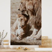 TWEE BROWN LION OP GROEN GEBIED POSTER (Keuken)