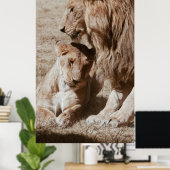 TWEE BROWN LION OP GROEN GEBIED POSTER (Thuiskantoor)