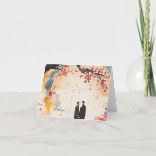 Twee bruidegoms digitaal kunstprint bedankkaart (Voorkant)