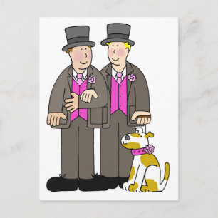 Twee bruidegoms en hun hond bruiloft Cartoon Briefkaart