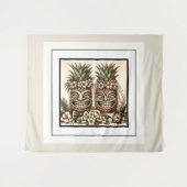 Twee bruidegoms Gay ananas Tiki hoofd Retro bruilo Wandkleed (Voorkant (horizontaal))