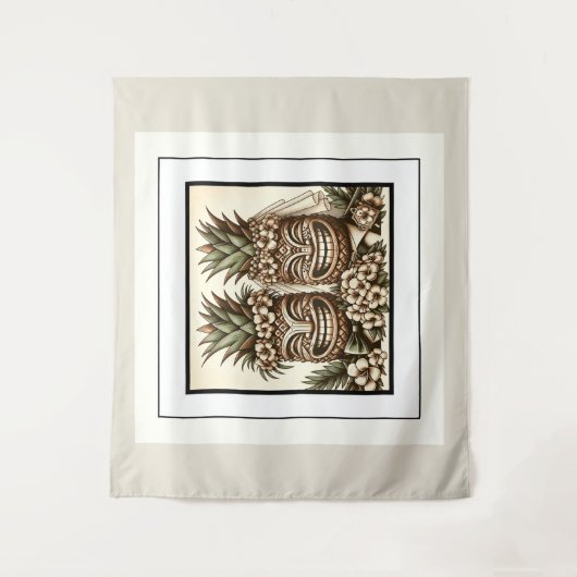 Twee bruidegoms Gay ananas Tiki hoofd Retro bruilo Wandkleed (Voorkant)