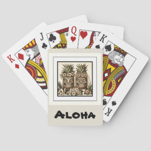Twee Bruidegoms Gay Ananas Tiki Hoofd Retro Huweli Pokerkaarten