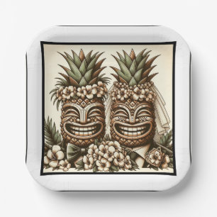 Twee bruidegoms Gay Ananas Tiki hoofd Retro Trouwe Papieren Bordje
