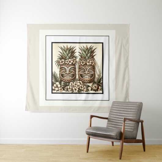 Twee bruidegoms Gay Ananas Tiki hoofd Retro Trouwe Wandkleed (In Situ (horizontaal))