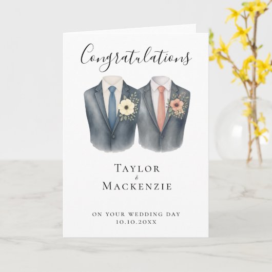 Twee bruidegoms gefeliciteerd met jullie trouwdag kaart (Gele Bloem)