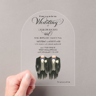 Twee bruidegoms in Rainbow Stropdassen Gay Wedding Acryl Uitnodigingen