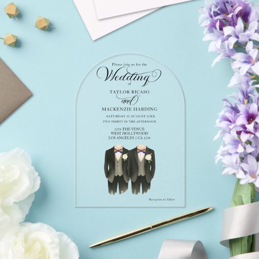 Twee bruidegoms in Rainbow Stropdassen Gay Wedding Acryl Uitnodigingen (Insitu (Huwelijk))