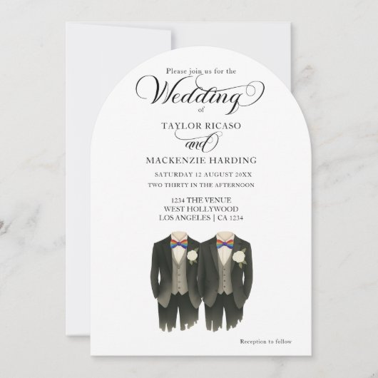 Twee bruidegoms in Rainbow Stropdassen Gay Wedding Kaart (Voorkant)