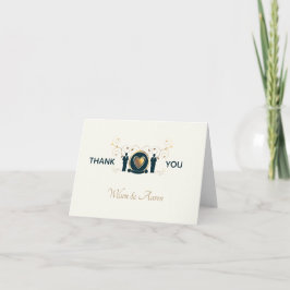 Twee bruidegoms mannelijk creme blauw LGBTQ trouwe Bedankkaart