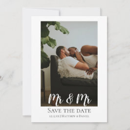 Twee bruidegoms meneer en meneer gay trouwfoto aankondiging