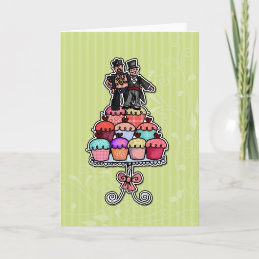 Twee bruidegoms op cupcakes (Leather Daddy) Kaart (Voorkant)