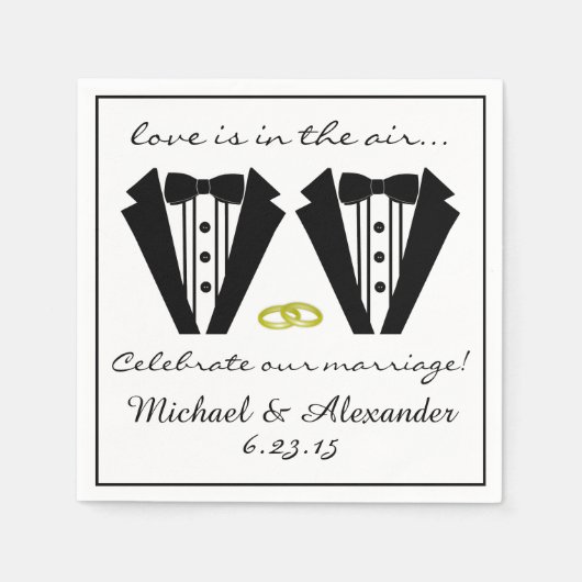 Twee Bruidegoms-Tuxedo bruiloft Servetten (Voorkant)