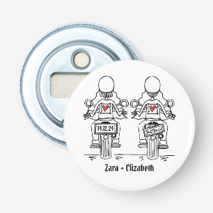 Twee Bruiden Biker Motorfiets Bruiloft Favor Button Flesopener
