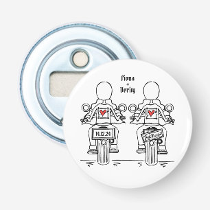 Twee Bruiden Biker Motorfiets Bruiloft Favor Button Flesopener