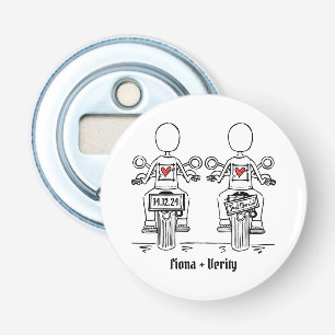 Twee Bruiden Biker Motorfiets Bruiloft Favor Button Flesopener