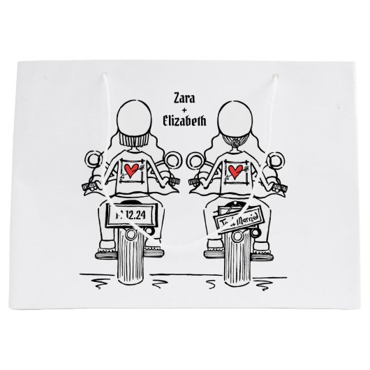 Twee Bruiden Biker Motorfiets Bruiloft Groot Cadeauzakje (Voorkant)