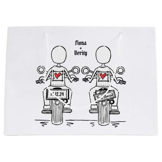 Twee Bruiden Biker Motorfiets Bruiloft Groot Cadeauzakje (Voorkant)