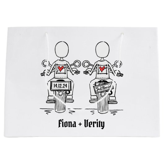 Twee Bruiden Biker Motorfiets Bruiloft Groot Cadeauzakje (Voorkant)