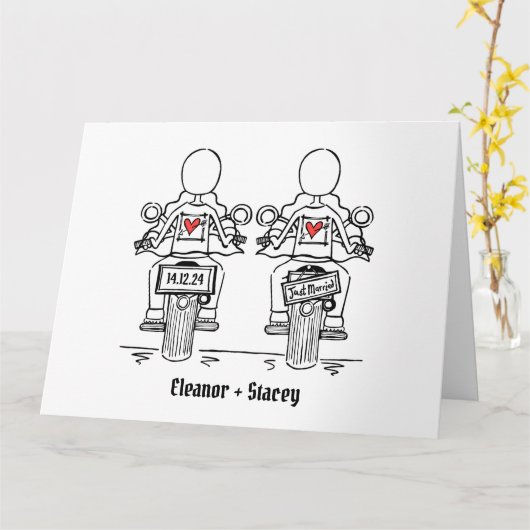 Twee Bruiden Biker Motorfiets Bruiloft Kaart (Gele Bloem)