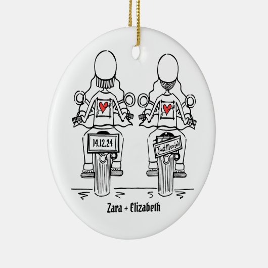 Twee Bruiden Biker Motorfiets Bruiloft Keramisch Ornament (Rechts)