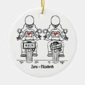 Twee Bruiden Biker Motorfiets Bruiloft Keramisch Ornament (Voorkant)